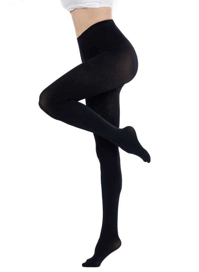 CozyWow Women's 80D Soft Solid Color Semi Opaque Footed Tights High Waist Womens Tights(L-XL, Black)