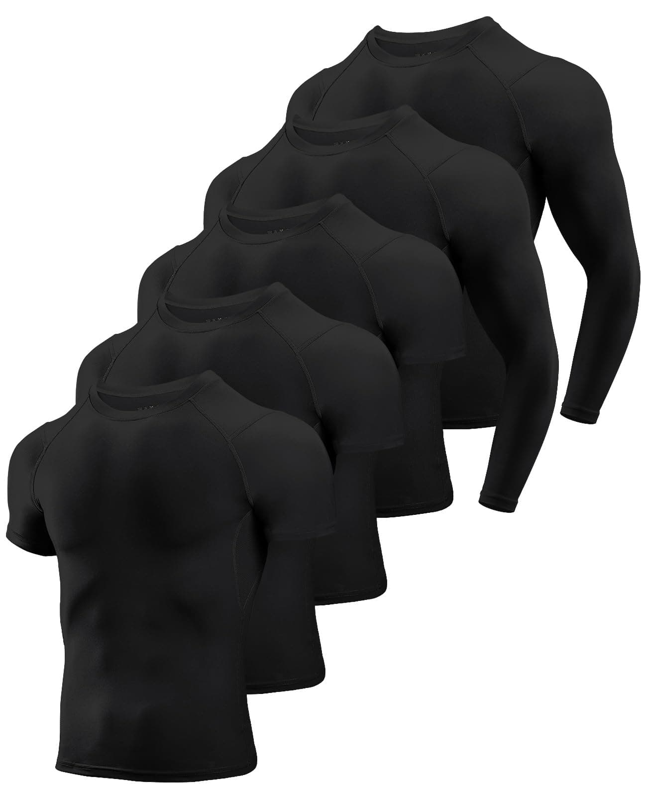 Niksa 2/4/5 Pack Compression Shirts for Men, Short/Long Sleeve Athletic Rash Guard Base Layer Undershirt Gear Workout T Shirt Men's Compression Shirts for Sports Black