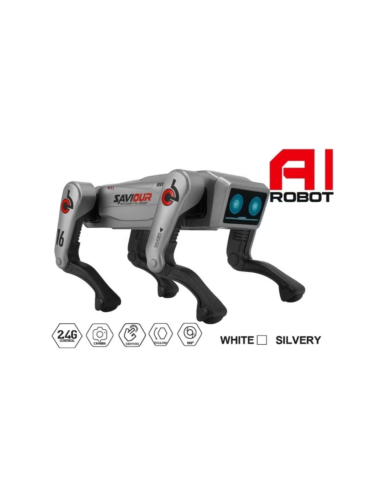 Smart AI Robot Dog Toy with 2.4GHz Remote & Gesture Control, Obstacle Avoidance, Silvery