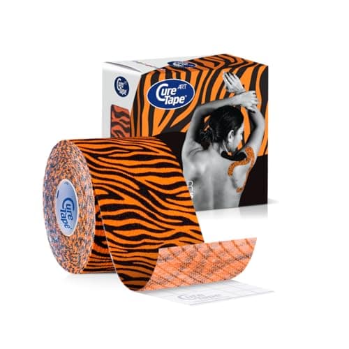 CureTape Art | Kinesiology Tape for Body Pain | Elastic Therapeutic | Waterproof Athletic | Long-Lasting Medical K (Orange,Black)