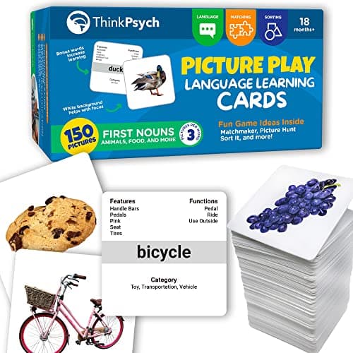 ThinkPsych First Nouns Picture Play Cards Award Winning 150 Picture Cards for Speech Development Autism and Speech Therapy Materials Best Flash Cards for Toddlers and Homeschool