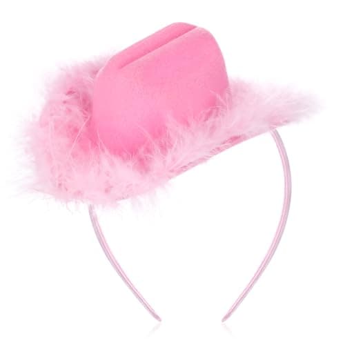Cozypower Pink Cowgirl Hat Headband Mini Cowboy Hat Headband Cowgirl Women's Costume Headwear for Bachelorette Party Birthday (Feather Style)