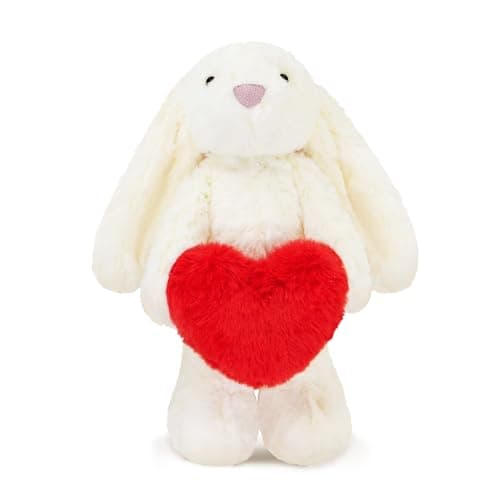 CNAANA Bunny Stuffed Animal Loving Soft Rabbit Plush Toys with Holding Heart for Valentine Day Sweet Romantic Anniversary Birthday Gift for Her Girls Boys Girlfriend White
