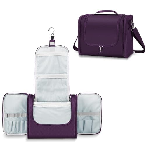 Buruis Extra Large Capacity Toiletry Bag for Women and Men, Hanging Toiletry Organizer Cosmetics Makeup Bag, Water-resistant Dopp Kit for Full Sized Toiletries, Travel Essentials (Purple)