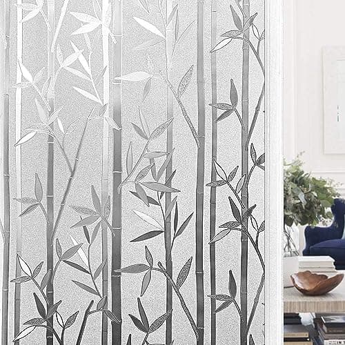 WISDOM Privacy Window Film Frosted Glass Film Glass Film No Glue Anti-UV Window Sticker Non Adhesive for Privacy Office Meeting Room Bathroom Living Room (Crystal Bamboo, 24 x 52)