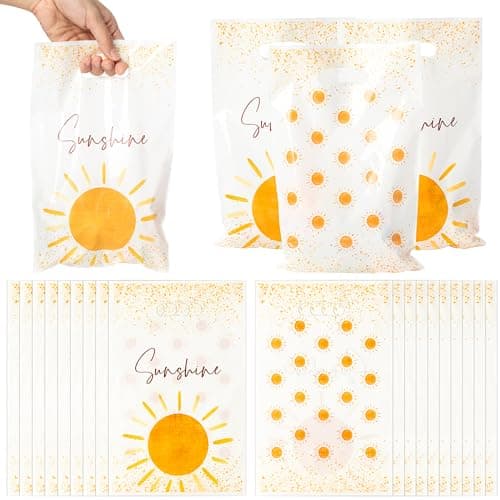 BZaber Boho Sun Party Favor Bag 50Pcs Sunshine Gift Plastic Bags First Trip Around the Sun Party Favor Bags Groovy Hippie Boho Treat Bag for Kids Sunshine Party Decor Birthday Candy Bags Baby Shower