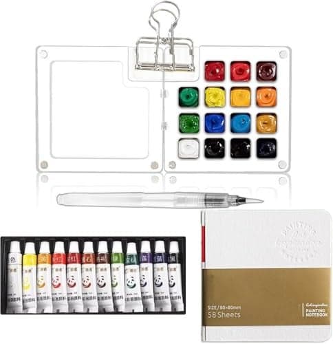 Facdiary Mini Travel Watercolor Set Pocket Artist Watercolor Travel Set Grid Palette Box Sketch Book With Binder Clips Art Painting Kits For Painters Artists Students