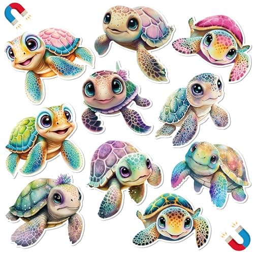 JAPBOR Cruise Door Decorations Magnetic 10PCS Sea Turtle Cruise Magnet Ocean Turtles Car Ship Cabin Refrigerator Magnets Decal Sea Animal Fridge Magnetic Stickers for Home Kitchen Cabinet Decor