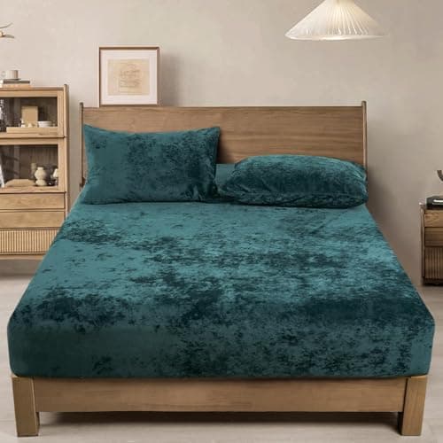 PHF Truly Velvet Fitted Sheet Only King Size, Luxury Super Soft Cozy Fuzzy Flannel Bottom Sheet, Deep Pocket Up to 16",Strenghth Elastic Band, Suitable for Fall Winter Spring, No Pillowcases, Teal