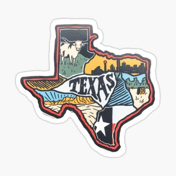 STICKY DUDE Texas Sticker for Car Retro Texas State Vinyl Waterproof 5in for Yeti Cup Cooler Box Car Laptop Wall Window Bumper