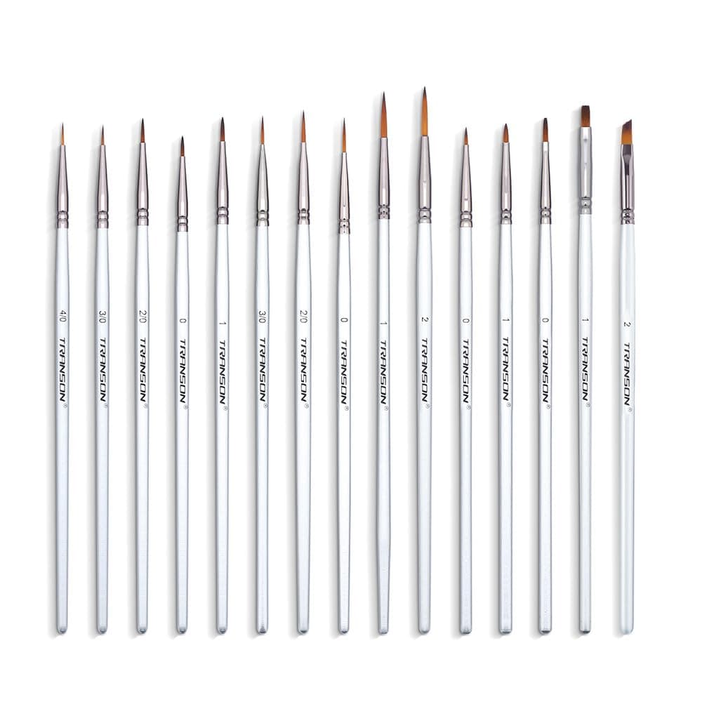 Transon Fine Detail Paint Brush Set 15pcs for Miniature Models Craft Painting Body Painting with Acrylic Gouache Watercolor Tempera and Oil Paint
