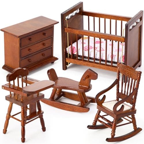 Silipull 5 Pcs 1 12 Scale Wooden Dollhouse Furniture Set Miniature Wood Bedroom Furniture Wooden Dollhouse Accessories Encourage Creative and Imaginative Play for Kid Miniature Bathroom Wood Color