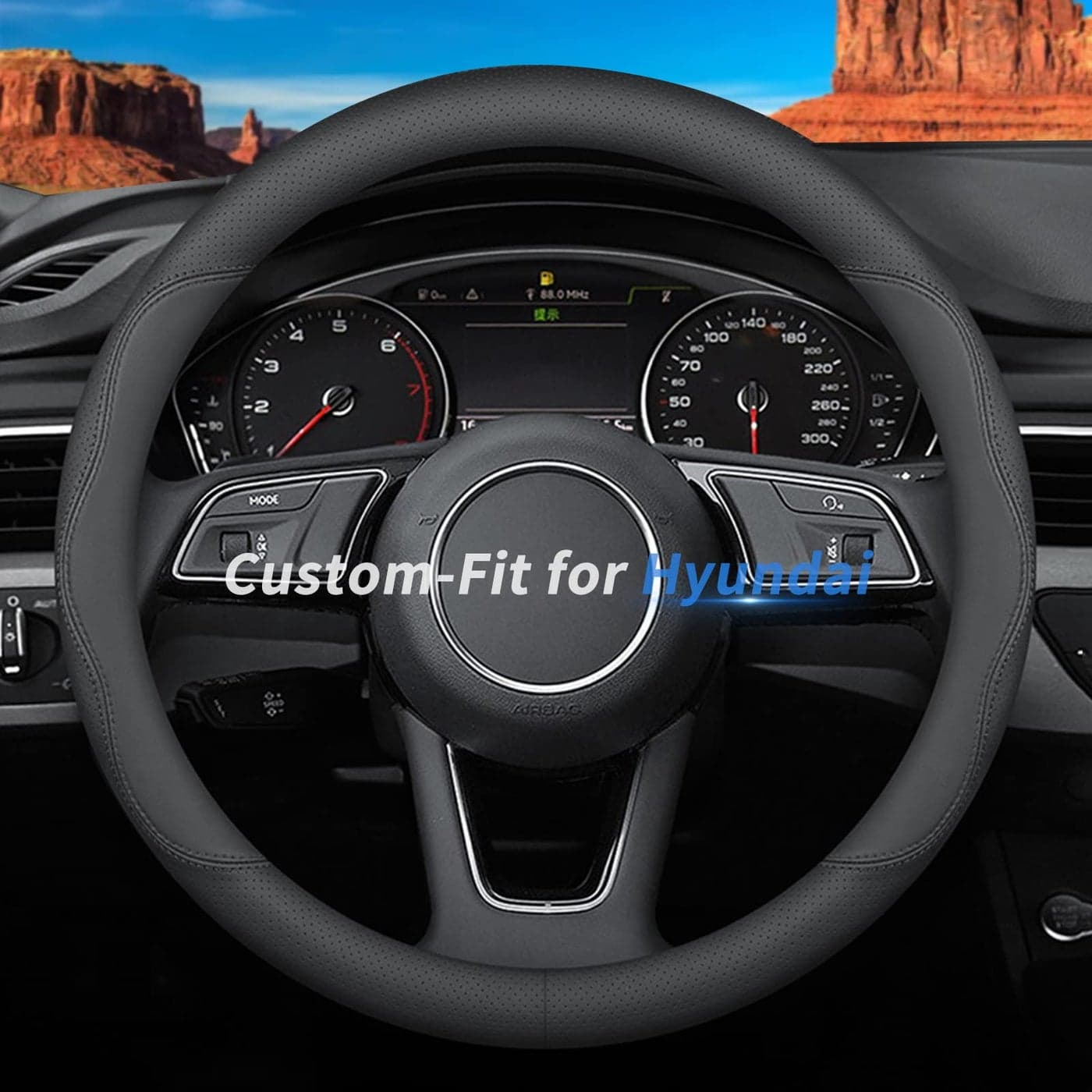 Deer Route CustomFit for Hyundai Steering Wheel Cover Premium Leather Car Steering Wheel Cover with Logo NonSlip Breathable for Hyundai Accessories BStylefor Hyundai