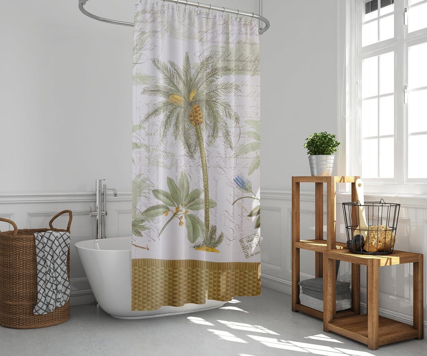 Avanti Linens Fabric Shower Curtain Tropical Inspired Bathroom Decor Colony Palm Collection Ivory