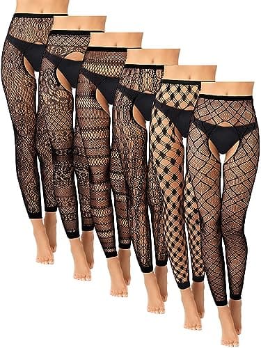 Skylety 6 Pairs Women Fishnet Thigh-High Stockings Tights Suspender Pantyhose Stockings for Women Girls (Vintage black,Medium-Large)
