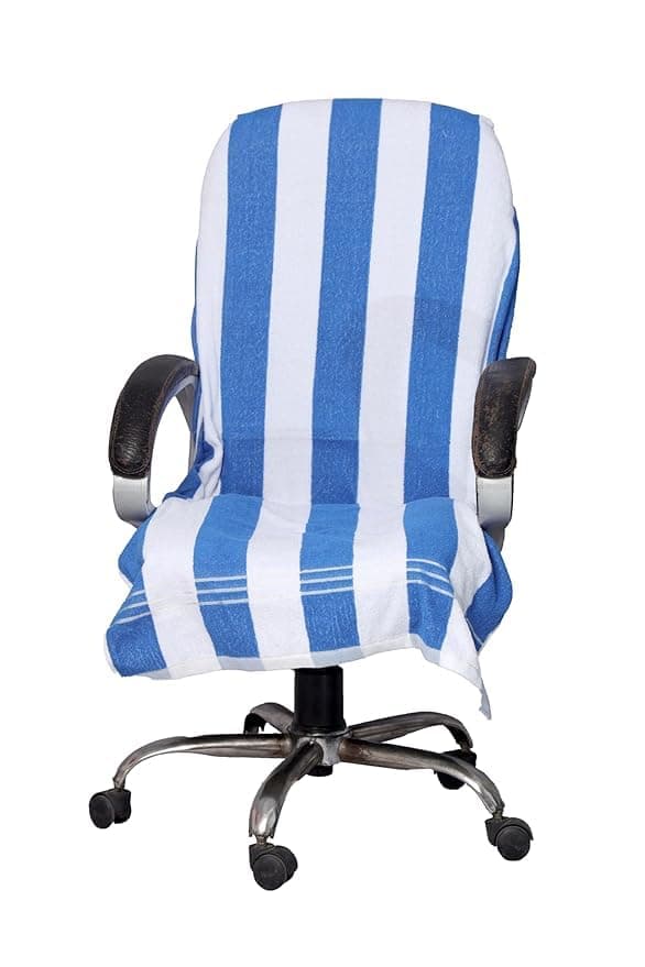 DRYHUG 100 Superfine Cotton Solid Large Luxury Office Chair Towel with Tie Knot 550 GSM Pack of 1 WHITEBLUE LINE Original Product AS PER Picture ShownComfort Chair Towel