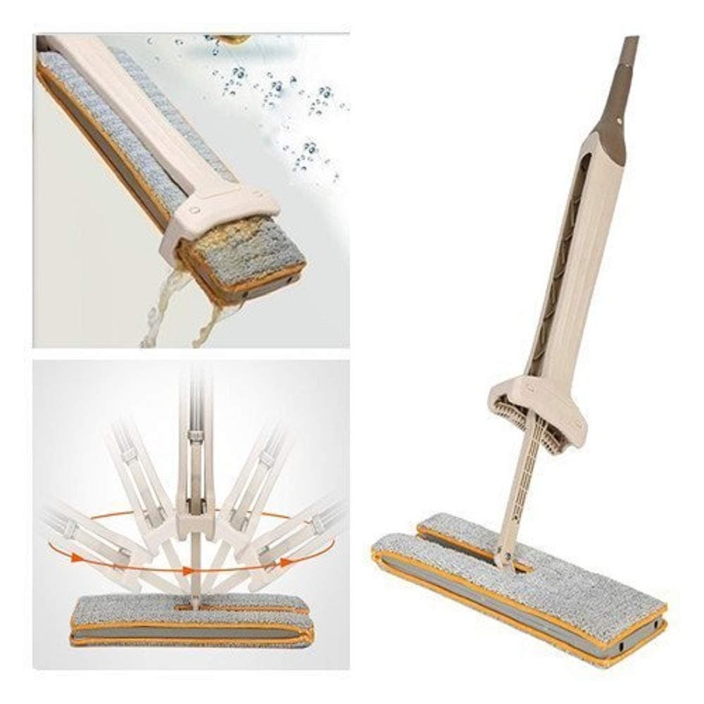 WRYER Double Side Flat Mop Stainless Steel Fiber SelfWringing Telescopic Comfort Handle Floor Cleaning Tool