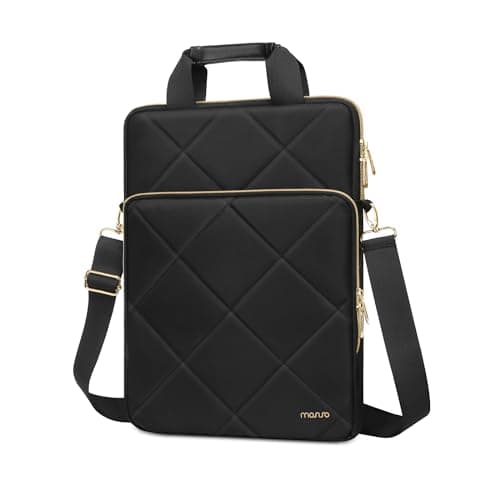 MOSISO Vertical Laptop Bag1516 inch Computer Bags Compatible with MacBook Pro 16 inchAir 15 HP Dell Asus LenovoRhombus Quilted Laptop Shoulder Bag with Trolley SleevePocketHandle Black