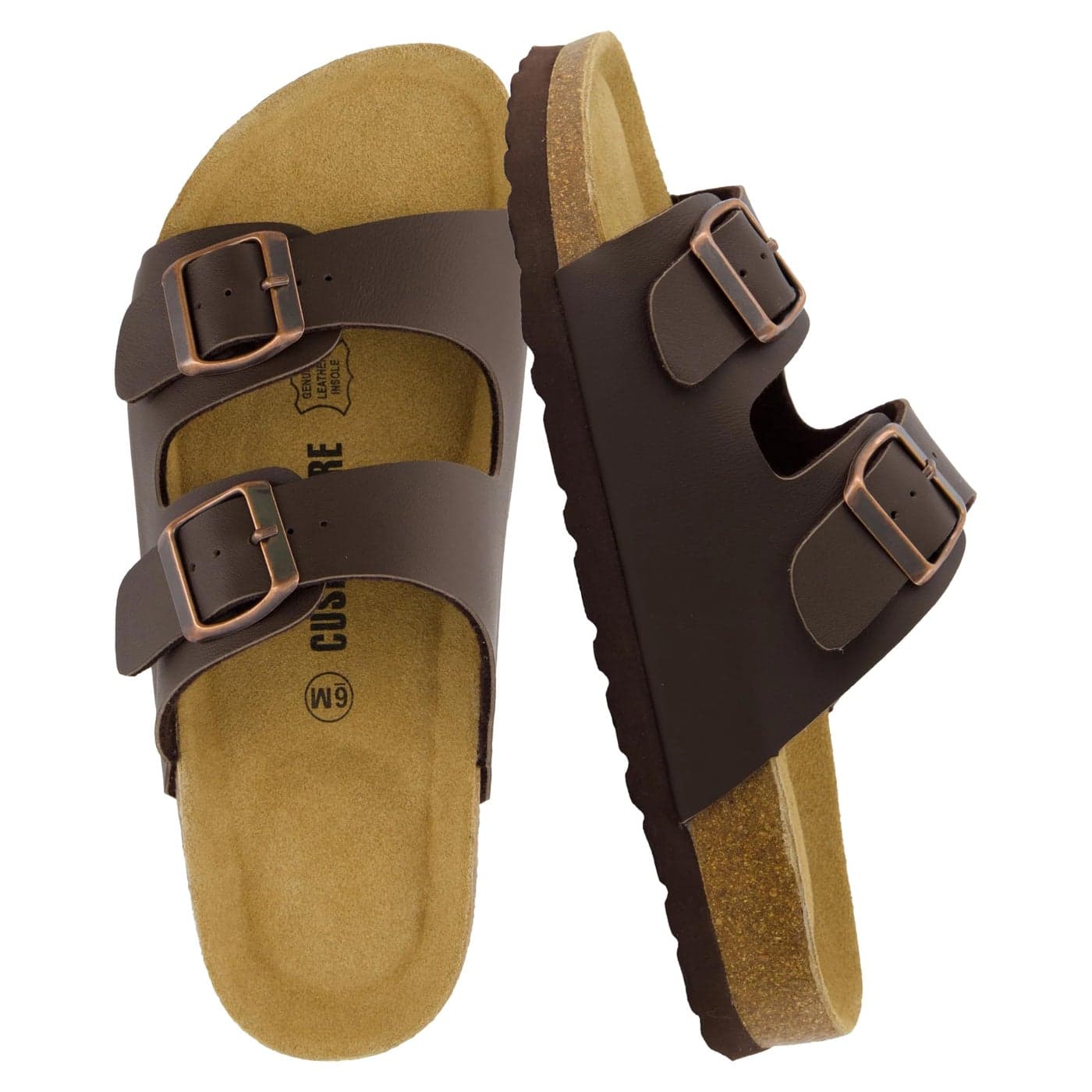 CUSHIONAIRE Lane Cork Footbed Sandals for Women Comfortable Double Buckle SlipOn with Genuine Suede Footbed Arch Support Slides for Women Footwear BROWN 65