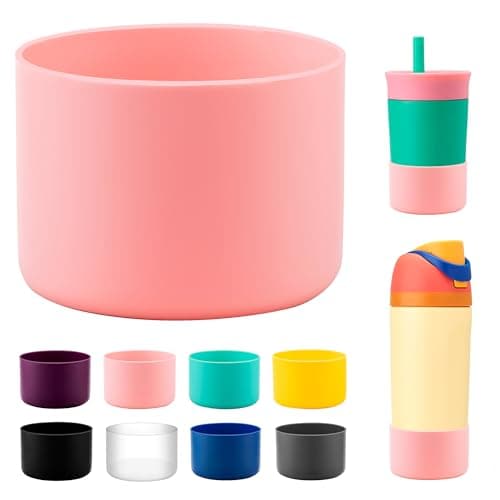 Bluwing Silicone Boot for Owala Kids Water Bottle 14/16 oz, Anti-Slip Protective Sleeve Bottom Protector for Owala Kids Tumbler 12oz, FreeSip 16oz(Pink)