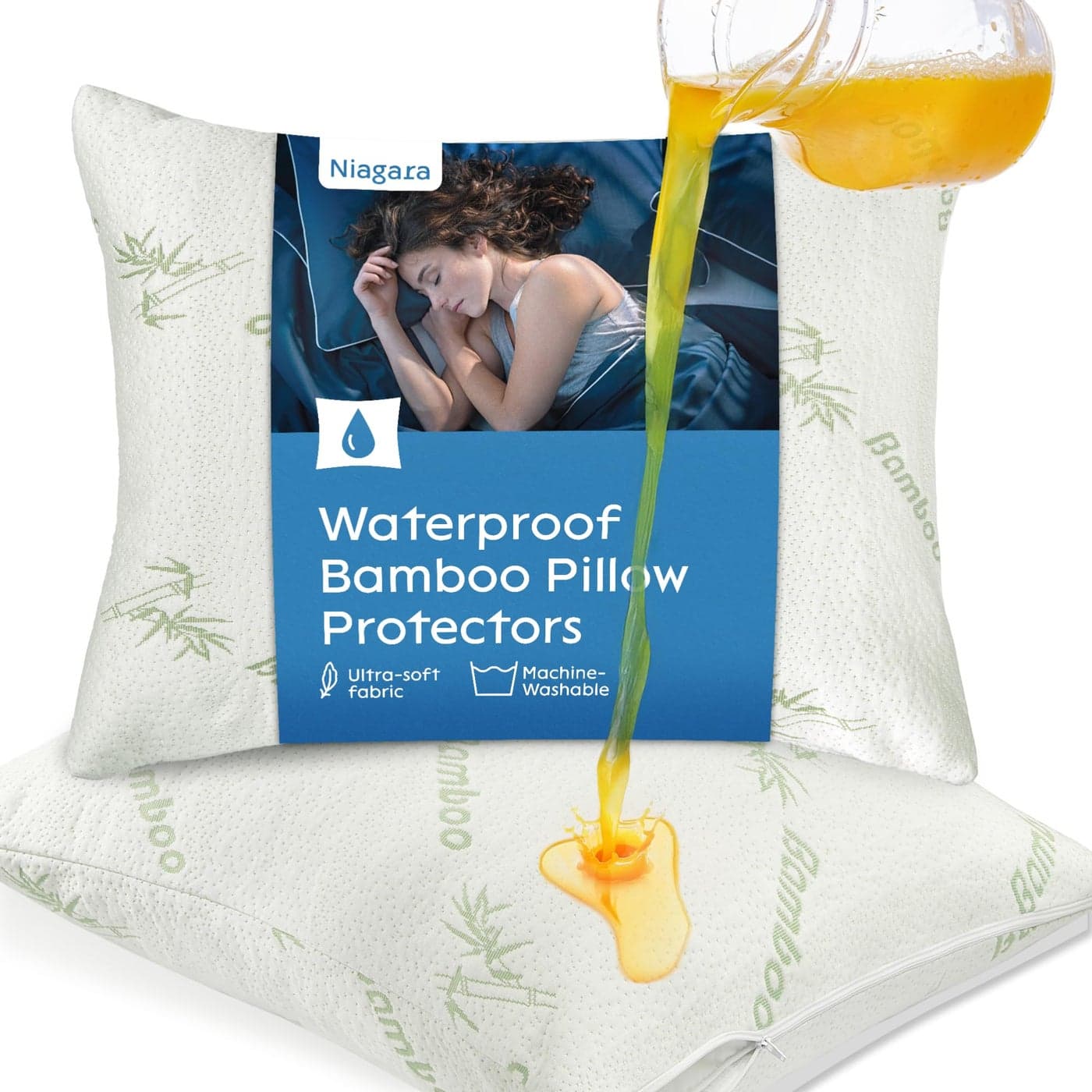 100% Waterproof Pillow Protectors Standard 20x26 Pair Zippered Pillow Case, Pillow Cover, Guaranteed Noiseless Pad, Ultra Plush Absorbent (Viscose Made from Bamboo), Green 2 Pack