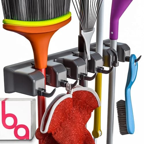 EXTRA GRIP Mop & Broom Holder Wall Mount - Wall Hanging Garden Tool & Utility Closet Organizer, Mop & Broom Hook, Broom Hanger Wall Mount, Mop Broom Organizer, Wall Mounted Broom Rack Mop Storage