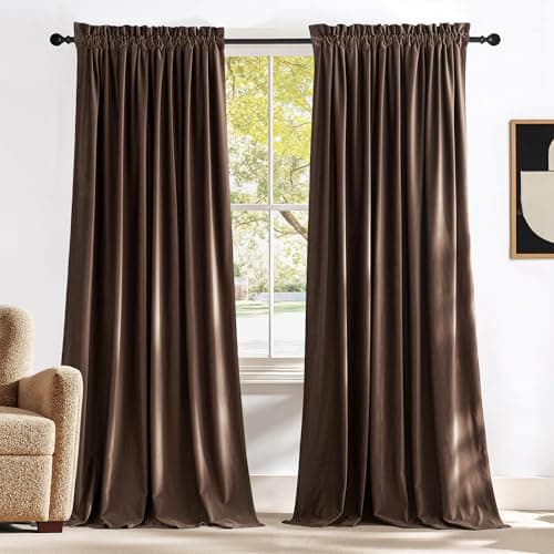 NICETOWN Brown Velvet Curtains 84 inches Length for Bedroom - Blackout Thermal Insulated Sound Reducing Heavy Matt Solid Room Darkening Drapes for Nursery (2 Panels, 52 x 84)