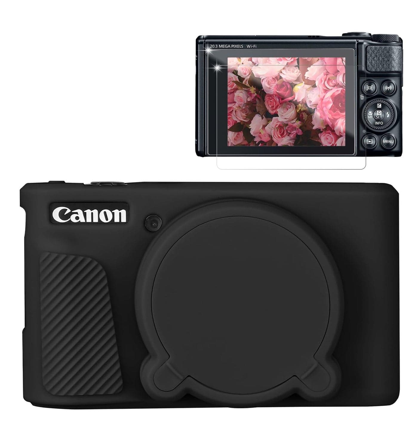 Frevyve Case for Canon PowerShot SX740 HS, SX730 HS Camera, Soft Silicone Protective Case, Slim Fit Sleeve with Removable Lens Cover and Screen Protector Accessories, Anti-Scratch (Black)