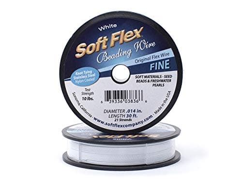 Soft Flex Kink Resistant Knot Tying Hypoallergenic Jewelry Making Wire, 21 Strands of Braided Stainless Steel Beading Wire, .014 Fine Diameter, 30 ft White Nylon Color Coating