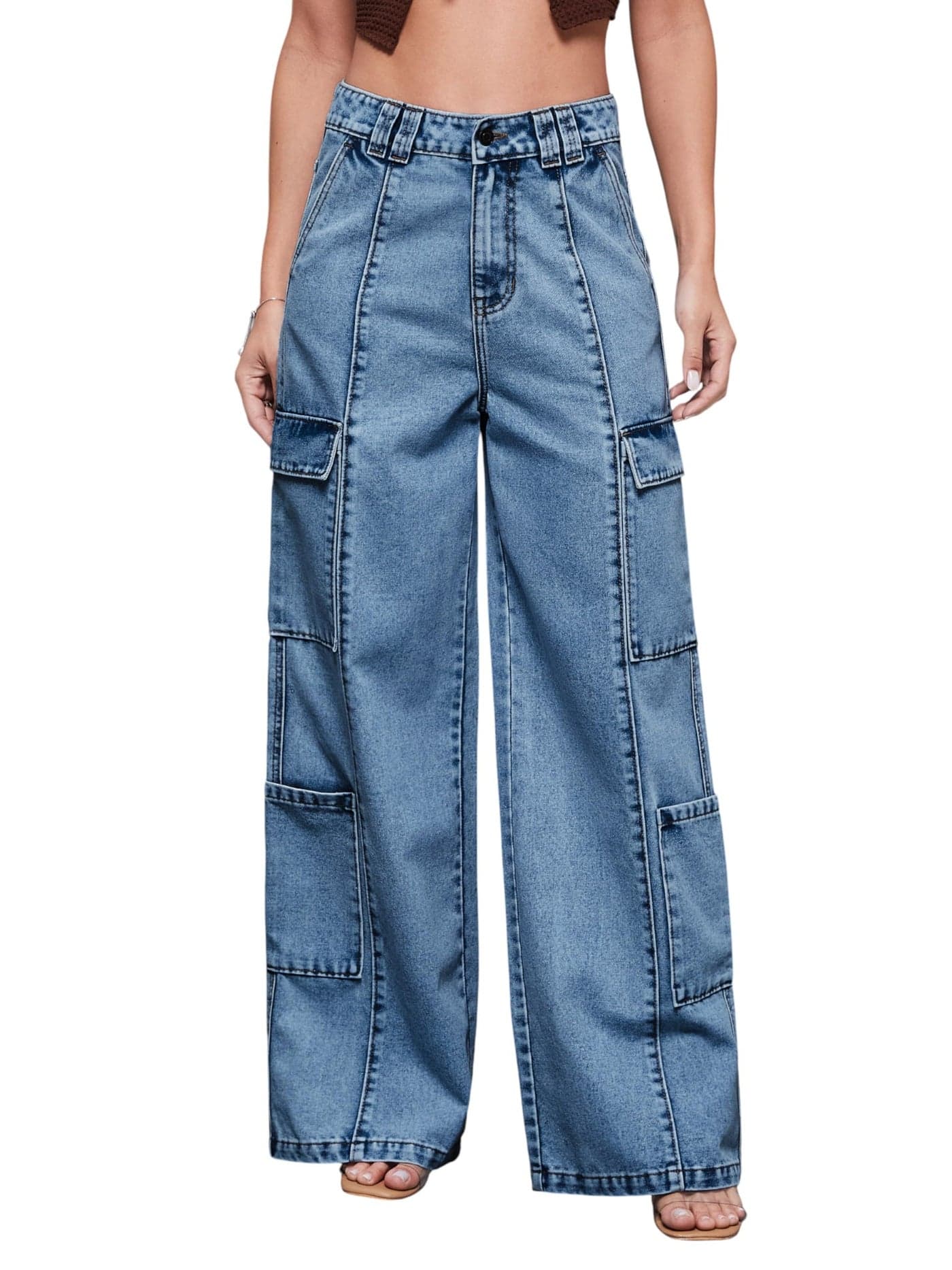 Miss Chase Women's Wide-Leg High Rise Regular Denim Pant (MCSS25DEN82-81-229-30, Royal Blue, 30)