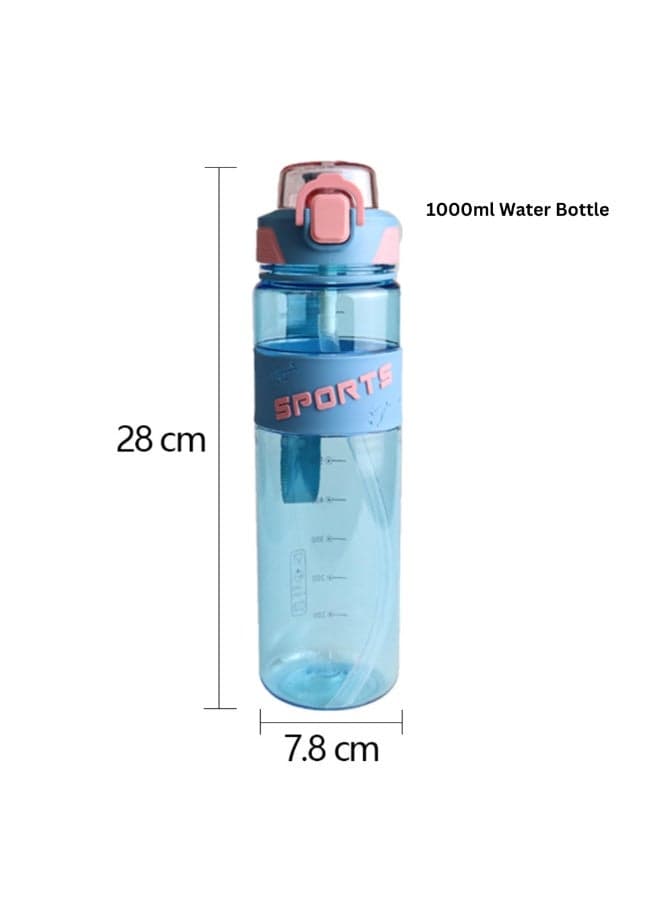 Twisoo Sports Water Bottle - 1000ml Leak Proof Gym Bottle, BPA Free, Food Grade Plastic and Silicone, Ideal for Hydration at the Gym, Office, or On-the-Go (Aqua )