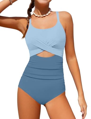 TyeSmo Teen Swimsuits for Girls 12-14 Teen Bathing Suits for Girls 12-14 One Piece Cutout Ruched Girl Bathing Suits Size 12 14 Color Block Adjustable Straps Padded Swimwear