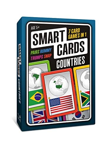 SMART CARDS Countries Gift Stocking Stuffer Travel Game 7 Games in 1 Pairs Snap Trumps Rummy Memory Quiz Learn Facts Age 5 18 Players