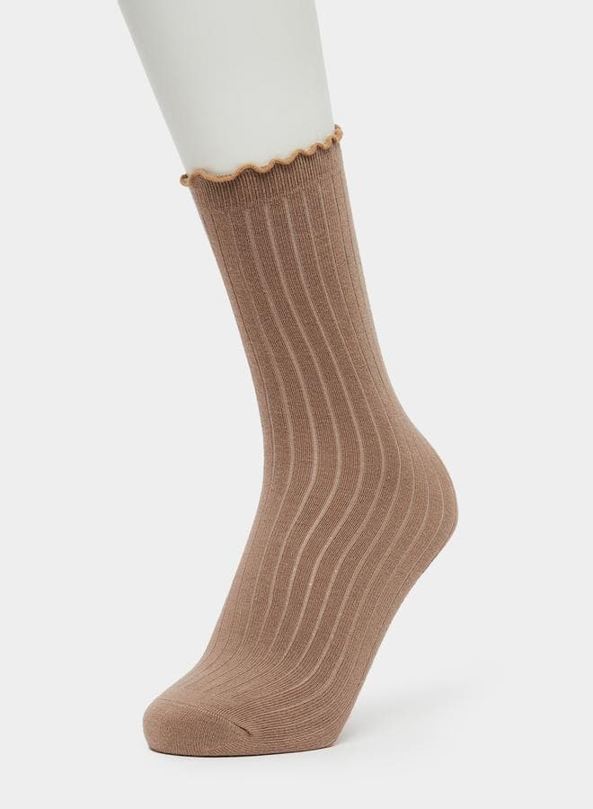 Girls Lettuce Edge Ribbed Socks - One Size 3-8 Years