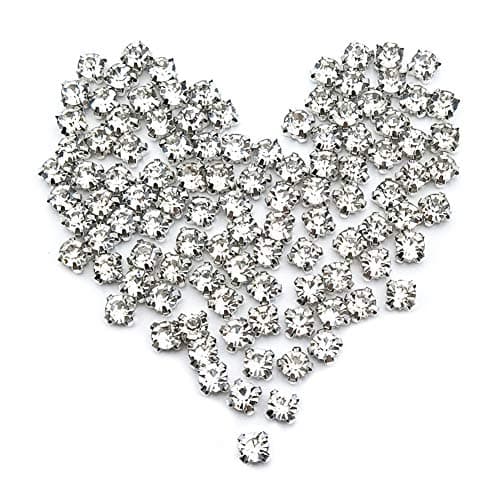 INSPIRELLE 4mm Clear White 1440pcs Crystal Glass Sew on Silver Claw Rhinestones for Crafts Clothes Wedding Dress 10 gros