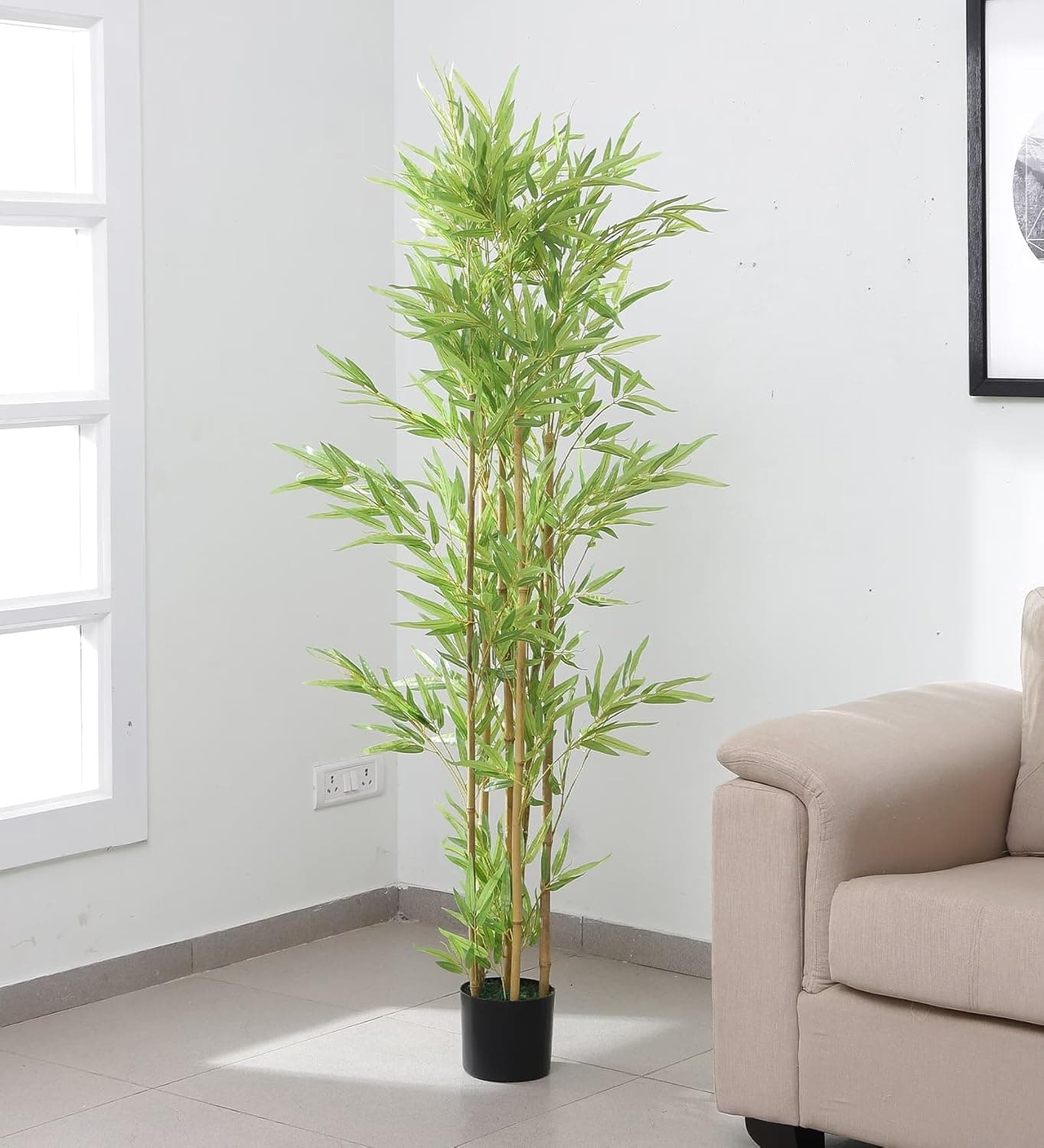 Home Bloom Artificial Bamboo Tree 5ft Fake Bamboo Silk Plant with Tall Faux Trees in Pot for Restaurant Home Office Decoration