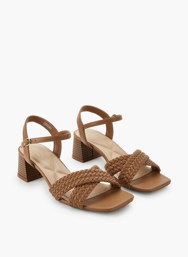 Women Braided Cross Strap Block Heel Sandals