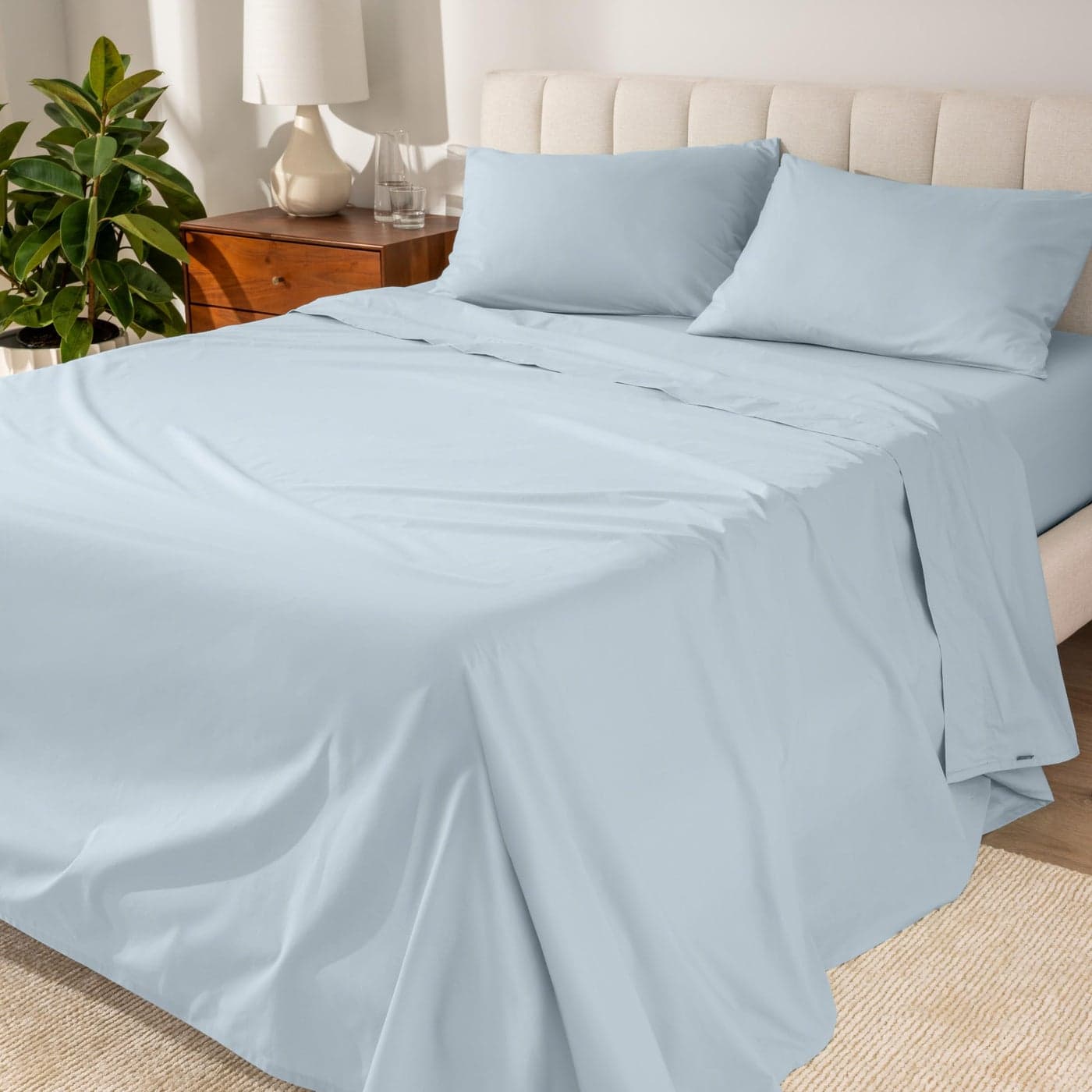 Bare Home 100 Organic Cotton Queen Sheet Set Crisp Percale Weave 260 Thread Count Lightweight Breathable Bedding Sheets Pillowcases Queen Winter Blue
