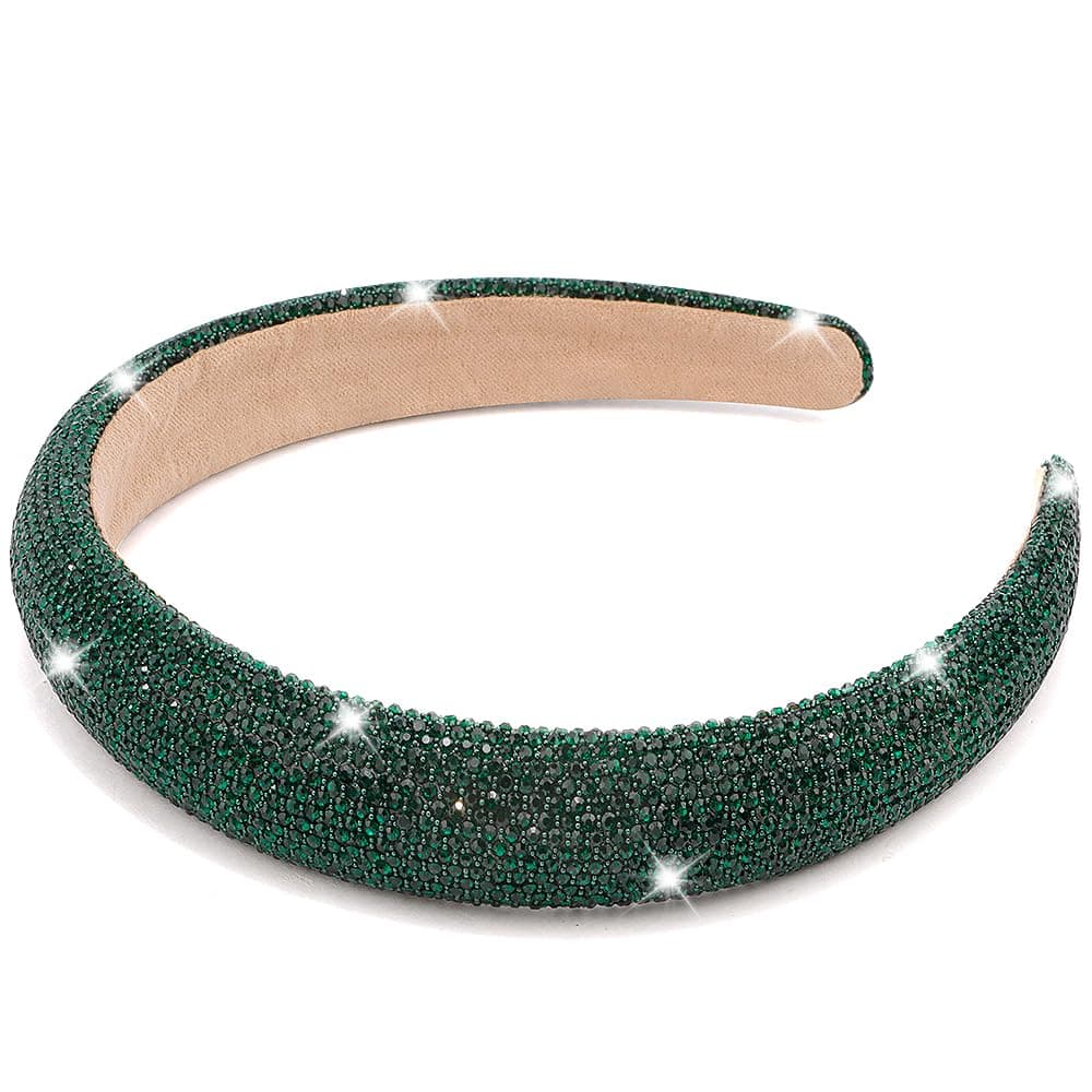 AHONEY Green Headband Rhinestone Headband for Women Girls Crystal Headband Green Headpiece Wide Head Band for Womens Hair Christmas Gifts Hair Accessories