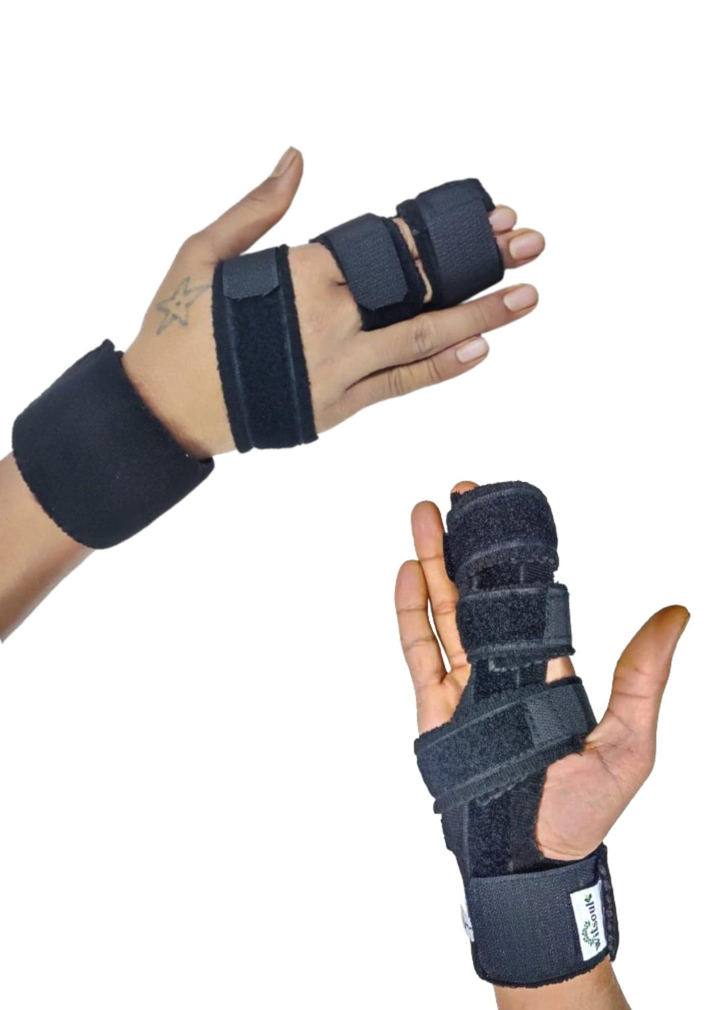 WITSOUL Two Fingers Splint Trigger Finger Adjustable Brace, Metal Straightening Immobilizer Splint Full Hand and Wrist Support fit Left and Right BOTH HAND (L)