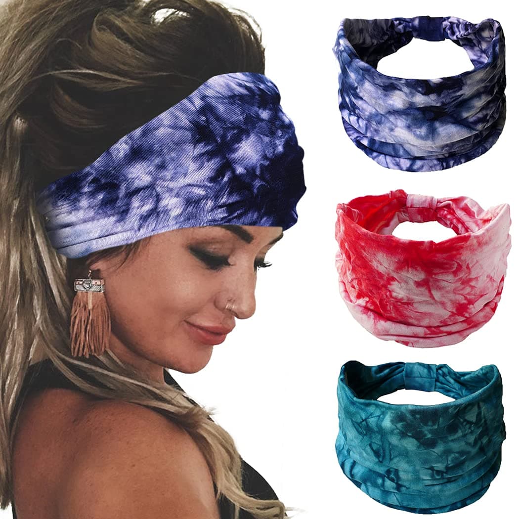 Bohend Boho Headbands Wide knotted Hair Bands Fashion Printing Bandeau Travel Stretchy Cotton Headband Sport Yoga Hair Accessories for Women and Girls F
