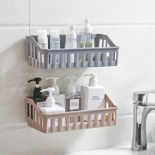 wolpin Plastic Rectangular Multipurpose Wall Shelves Shelf Self-Adhesive Sticker Hooks Wall Holder Bathroom Storage Rack Box Strong Shower Rack Shelf - Multicolor (2 Pieces)