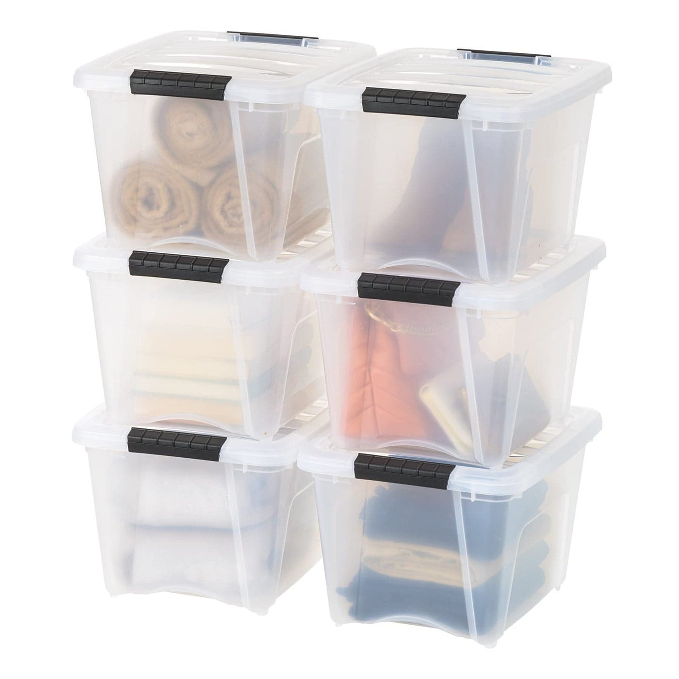 IRIS USA 19 Qt Stackable Plastic Storage Bins with Lids 6 Pack BPAFree Made in USA SeeThrough Organizing Solution Latches Durable Nestable Containers Secure Pull Handle Clear