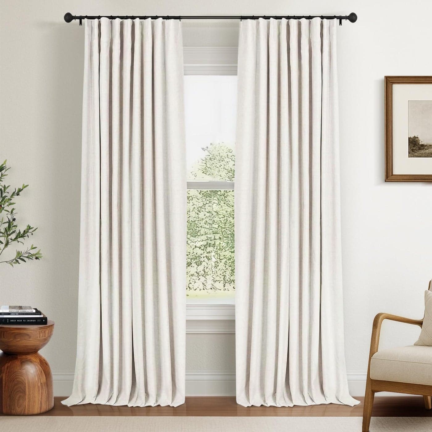 INOVADAY 100 Blackout Curtains for Bedroom Black Out Curtains 72 Inch Long Clip Rings Linen Blackout Drapes Thermal Insulated Room Darkening for Living Room 2 Panels BeigeW50xL72