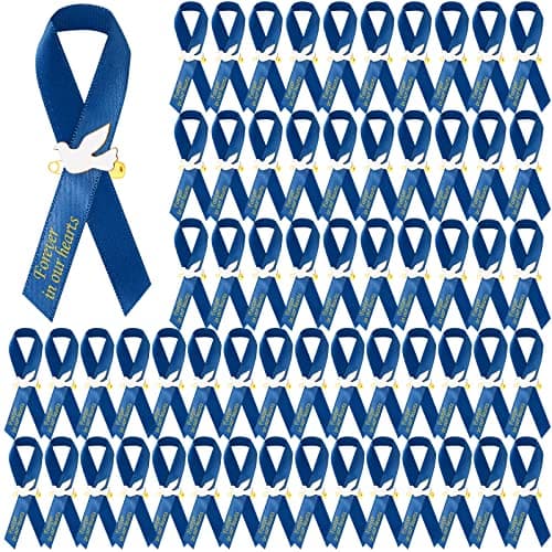 50 Pcs Dove Funeral Ribbons Memorial Ribbon Funeral Pins Classic Memorial Service Respect Ribbon Bow with Safety Pins and Dove for Mourning Remembrance Day EventBlue
