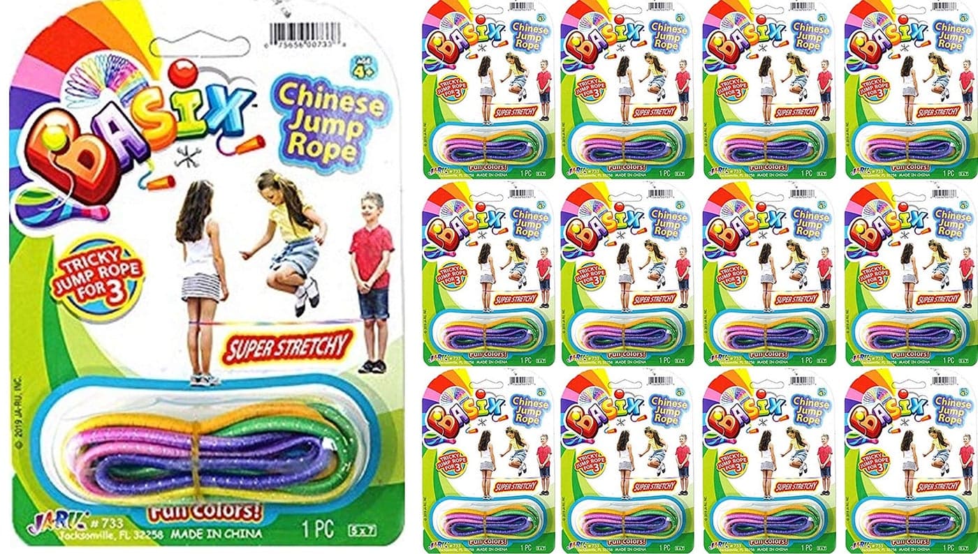 JARU Chinese Jump Rope 12 Packs Elastic Skipping Rope Game for Kids Adults Colorful Stretchy Jump Rope for Kids Party Favor Physical Education Equipment Item 73312s