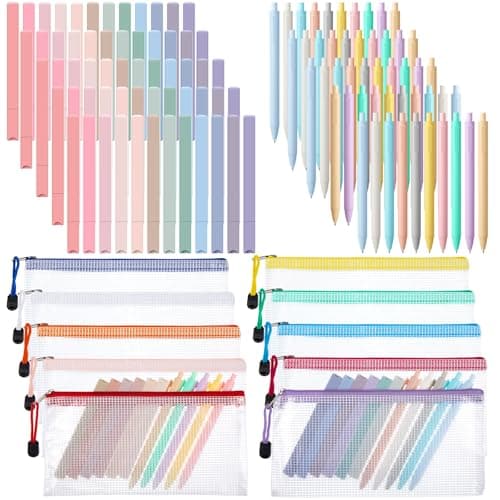 Dunzoom 120 Pcs Bible Journaling Kit Bible Highlighters and Black Gel Pen Include 60 Highlighters 50 Black Gel Pens and 10 Pencil Pouches Aesthetic Book Annotation Kit Church Gifts for School Study