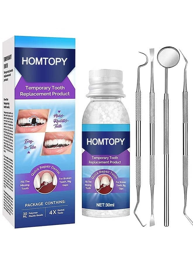 Temporary Teeth Replacement Product, Moldable Tooth Replacements, Cavity Filler For Teeth, Temp Tooth Beads With 4 Dental Tools, Repair Missing Or Broken Teeth, Snap On Instant And Confident Smile