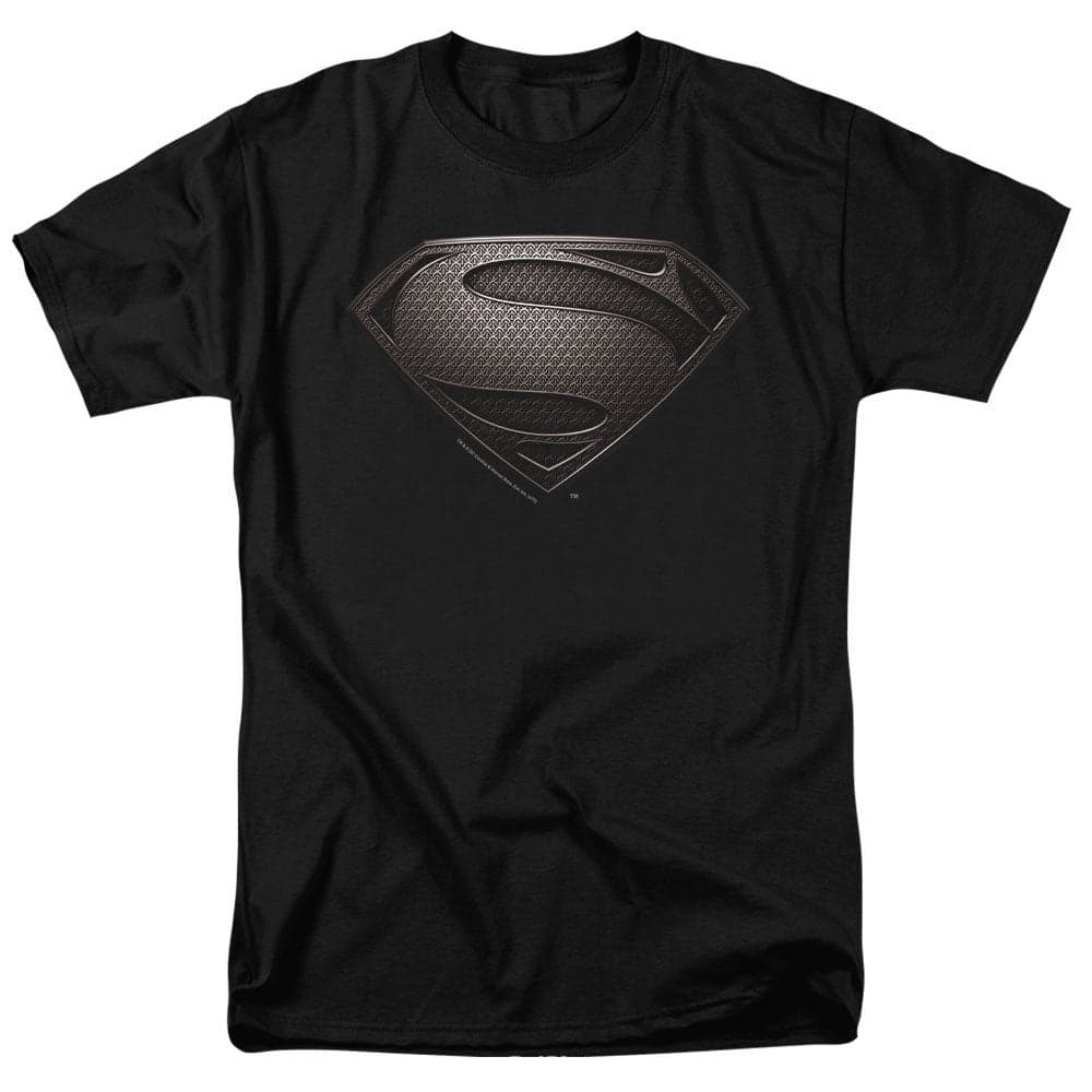 Popfunk Superman Man of Steel Movie Gray Shield Black T Shirt (Medium)