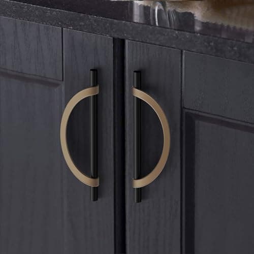 FILTA 10 Pack 5 Inch(128mm) Hole Centers Champagne Bronze and Matte Black Cabinet Pulls,Stylish Kitchen Cabinet Handles Zinc Alloy Cabinet Hardware for Cabinets Cupboard Handles Drawer Pulls